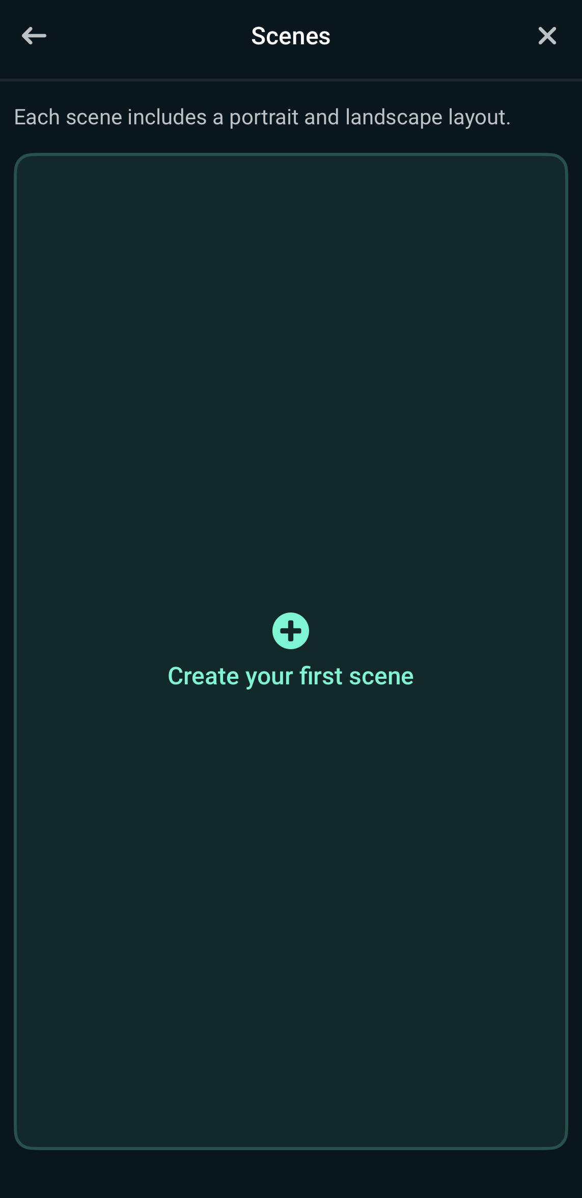 Create new scene page in Streamlabs mobile app